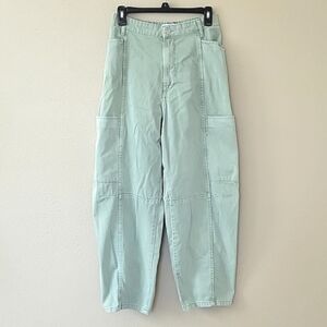 Zara Womens Green Baggy High Rise Cargo Cropped Pants Utility Trendy Y2K 90s